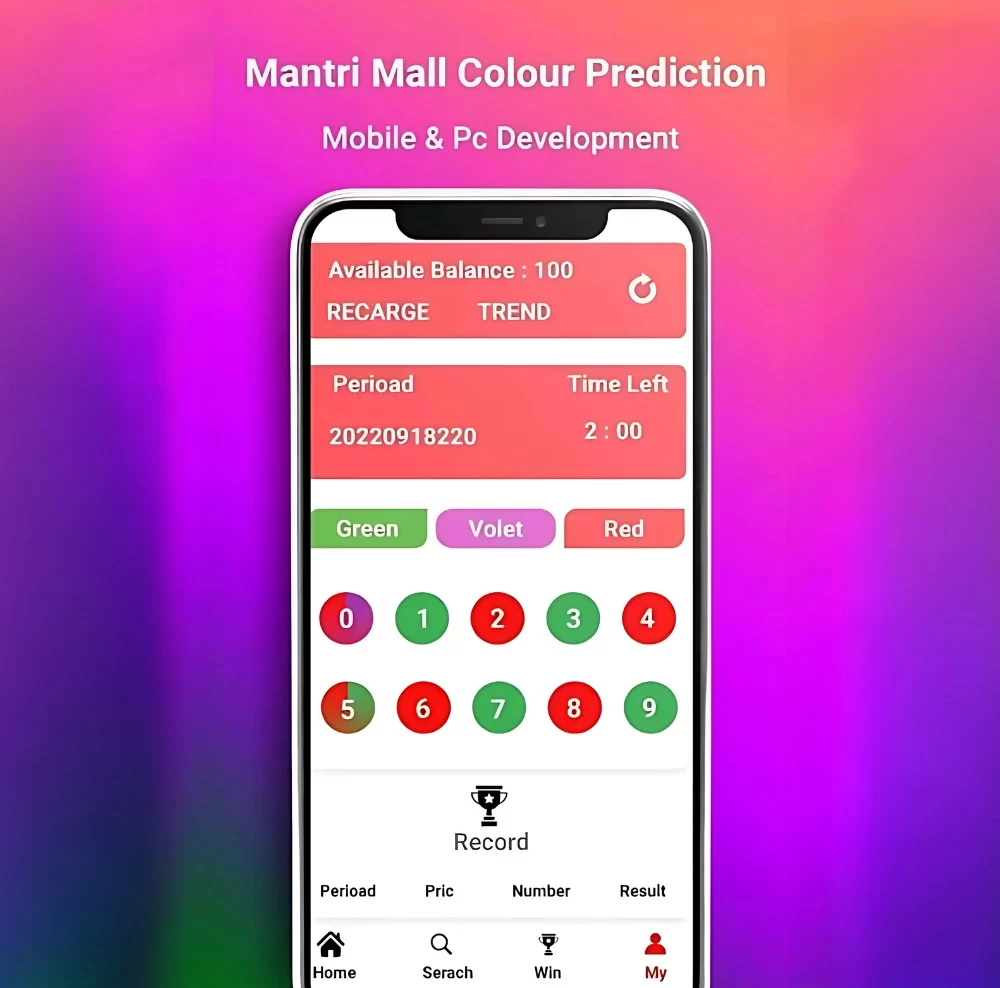 MantriMall App color-prediction gaming platform with secure transactions and referral bonuses